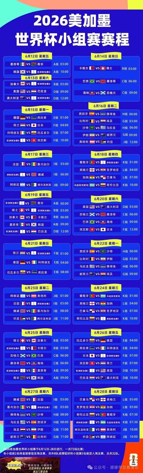 2026世界杯每日赛程一览高清直播查询入口 2026世界杯每日赛程一览高清直播查询入口